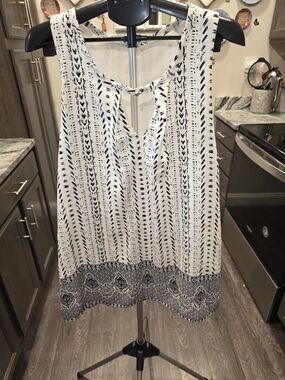 My Beloved White & Black Printed Sleeveless Top Dress